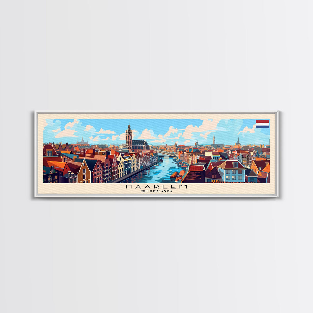 Haarlem Netherlands Travel Art, City Art, Framed Canvas Print or Metal Wall Art, Europe Travel Poster, Panoramic Wall Art, Extra Wide Wall Art