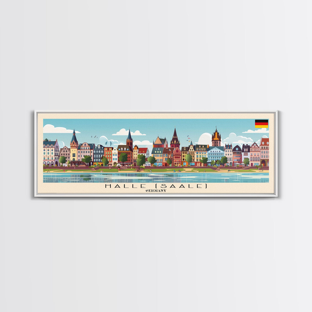 Halle Saale Germany Wall Art, Panoramic Travel Poster, Panoramic Framed Canvas Print, City Wall Art, Wall Hanging Home Decor, Travel Art