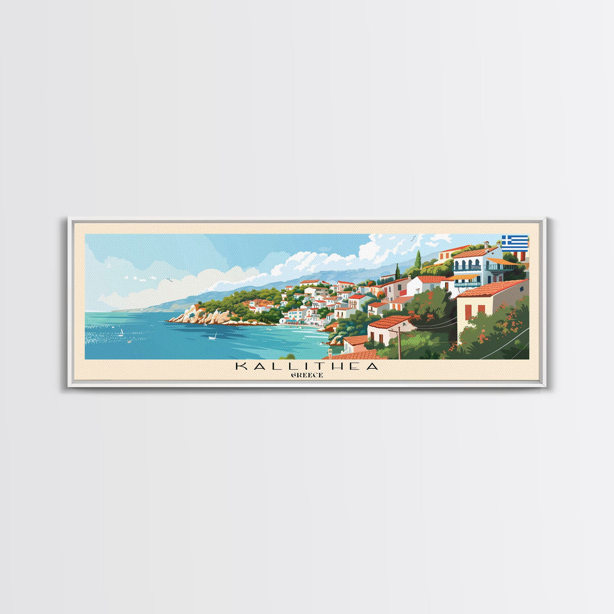 Kallithea Greece Travel Art, City Art, Framed Canvas Print or Metal Wall Art, Europe Travel Poster, Panoramic Wall Art, Extra Wide Wall Art