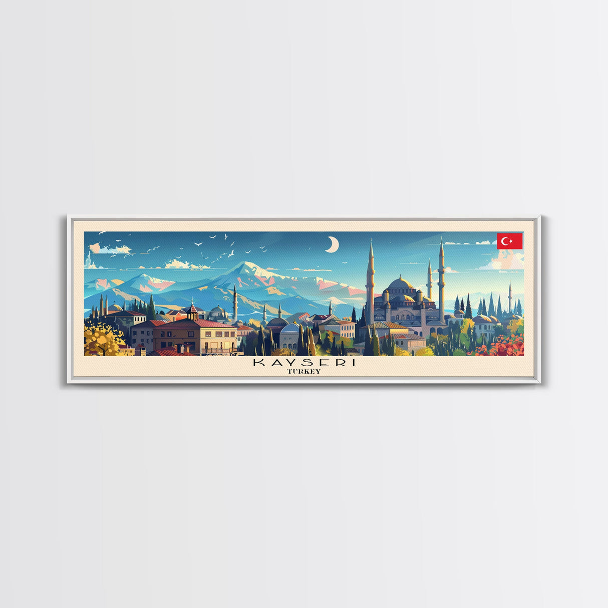 Kayseri Turkey Travel Art, City Art, Framed Canvas Print or Metal Wall Art, Europe Travel Poster, Panoramic Wall Art, Extra Wide Wall Art