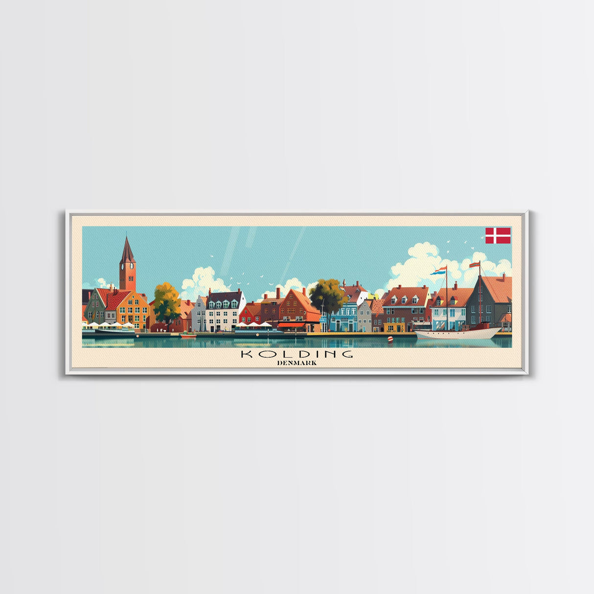 Kolding Denmark Travel Print Wall Art, Panoramic City Art, Travel Art, Wall Decor, Vacation Gift, Framed Canvas Print Or Metal Art