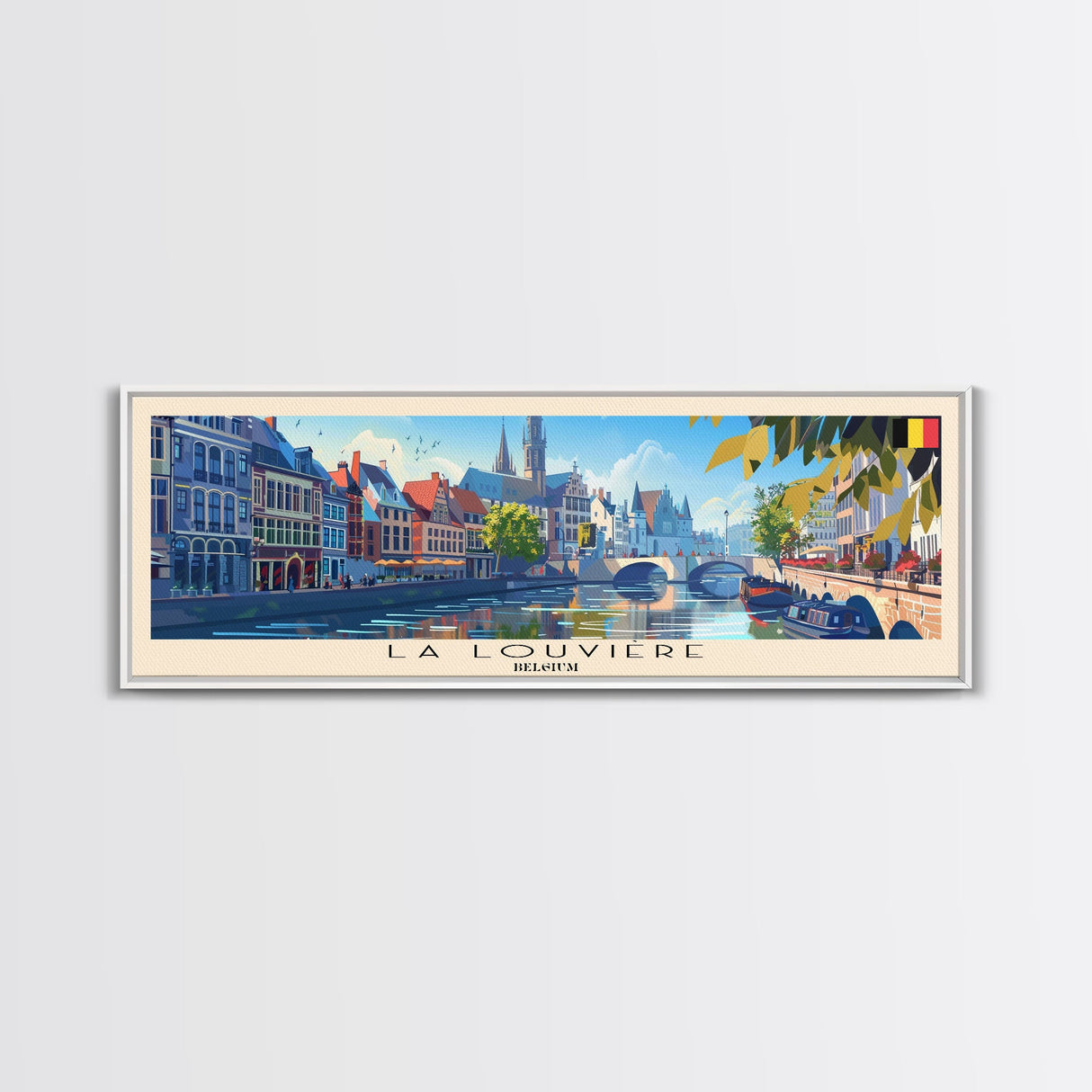 La Louvire Belgium Travel Art, City Art, Framed Canvas Print or Metal Wall Art, Europe Travel Poster, Panoramic Wall Art, Extra Wide Wall Art