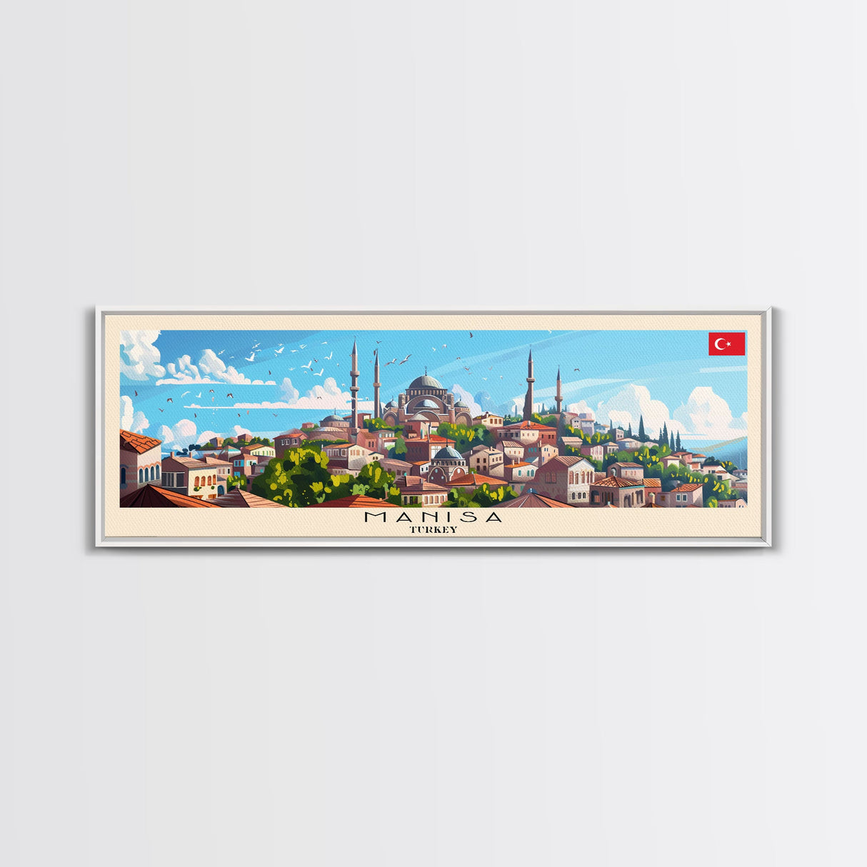 Manisa Turkey Wall Art, Panoramic Travel Poster, Panoramic Framed Canvas Print, City Wall Art, Wall Hanging Home Decor, Travel Art