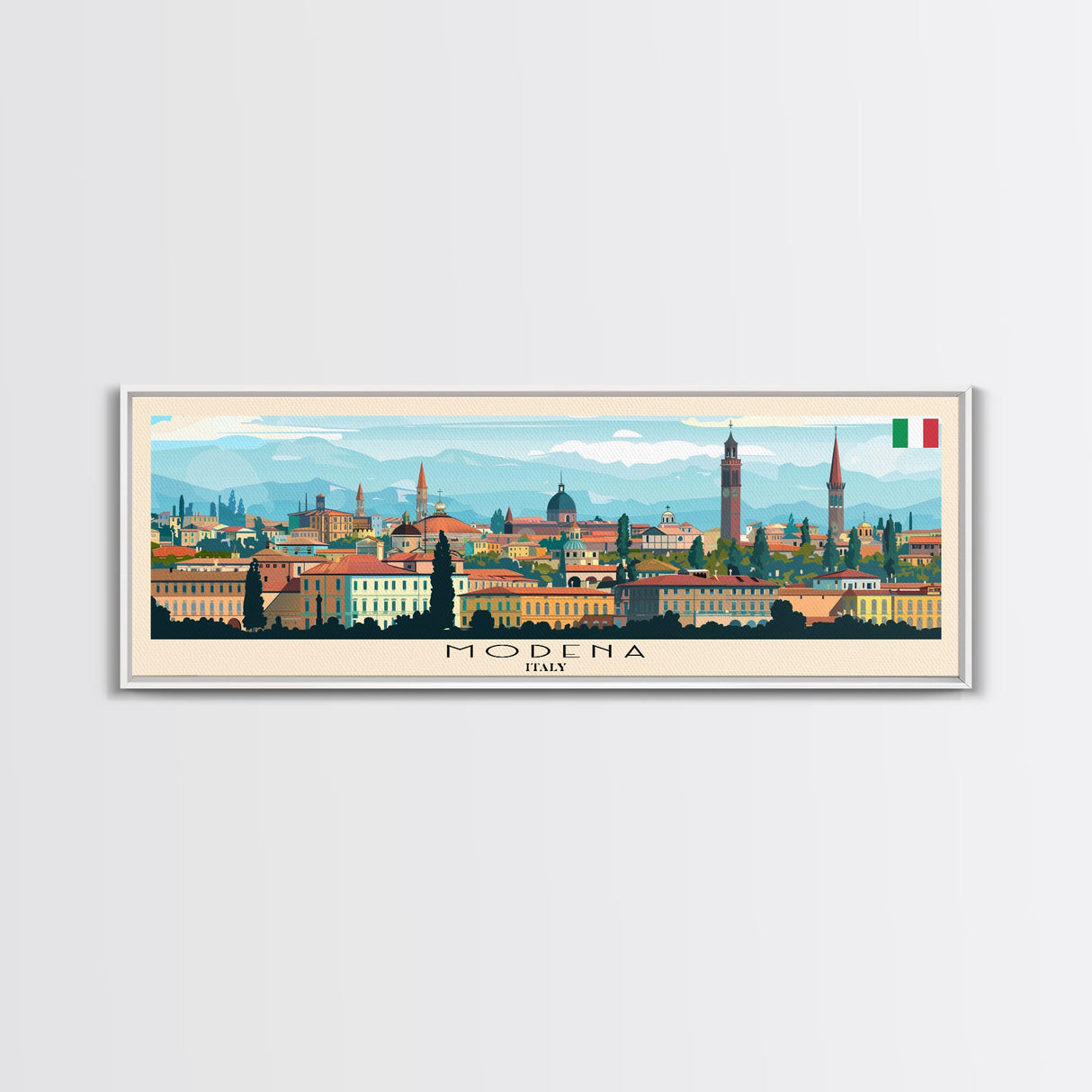 Modena Italy Travel Print Wall Art, Panoramic City Art, Travel Art, Wall Decor, Vacation Gift, Framed Canvas Print Or Metal Art