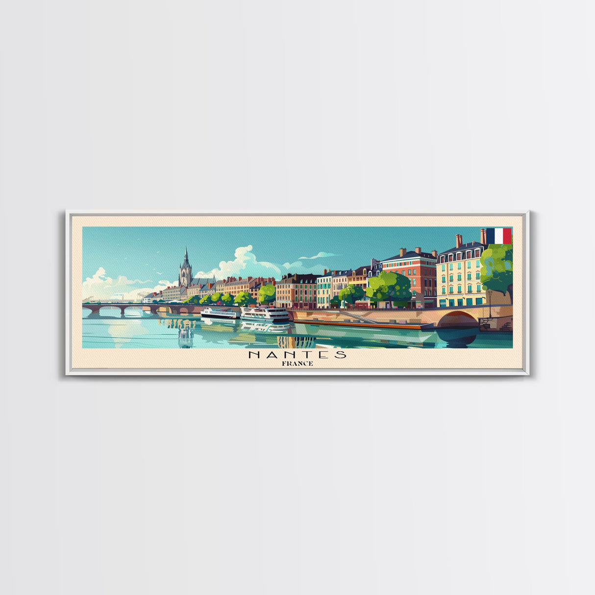 Nantes France Travel Print Wall Art, Panoramic City Art, Travel Art, Wall Decor, Vacation Gift, Framed Canvas Print Or Metal Art