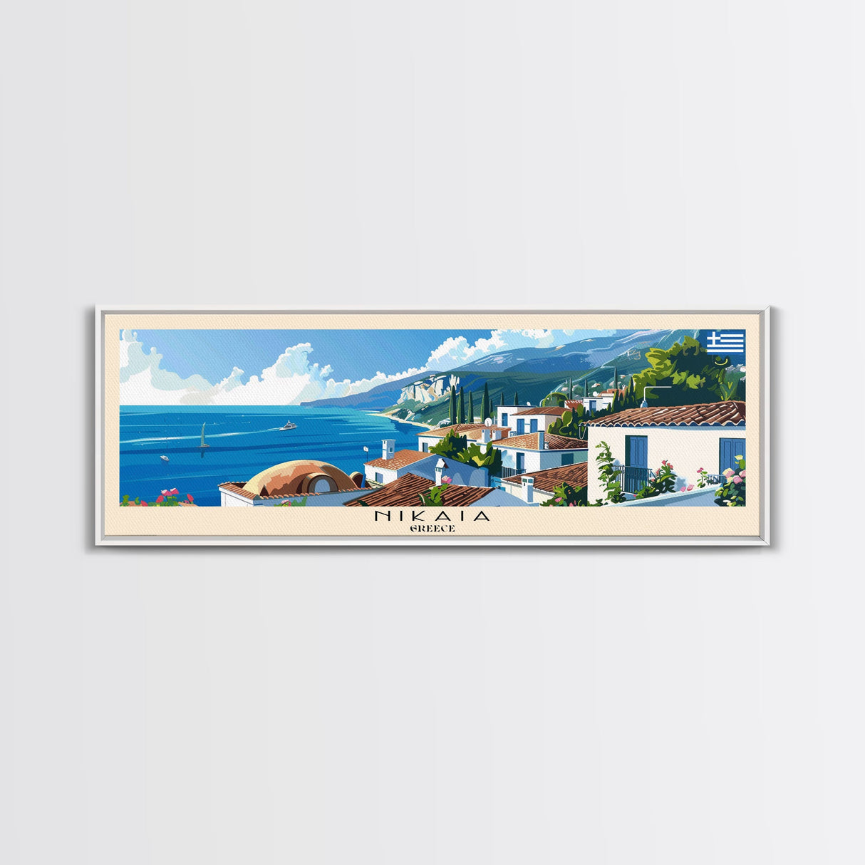 Nikaia Greece Wall Art, Panoramic Travel Poster, Panoramic Framed Canvas Print, City Wall Art, Wall Hanging Home Decor, Travel Art