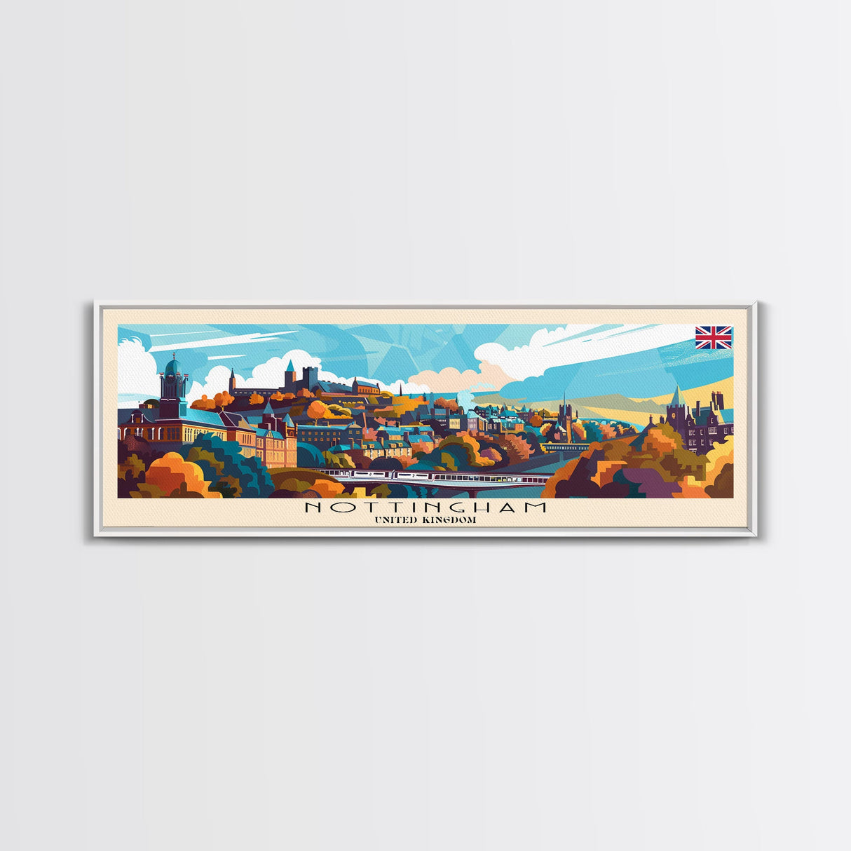 Nottingham United Kingdom Wall Art, Panoramic Travel Poster, Panoramic Framed Canvas Print, City Wall Art, Wall Hanging Home Decor, Travel Art