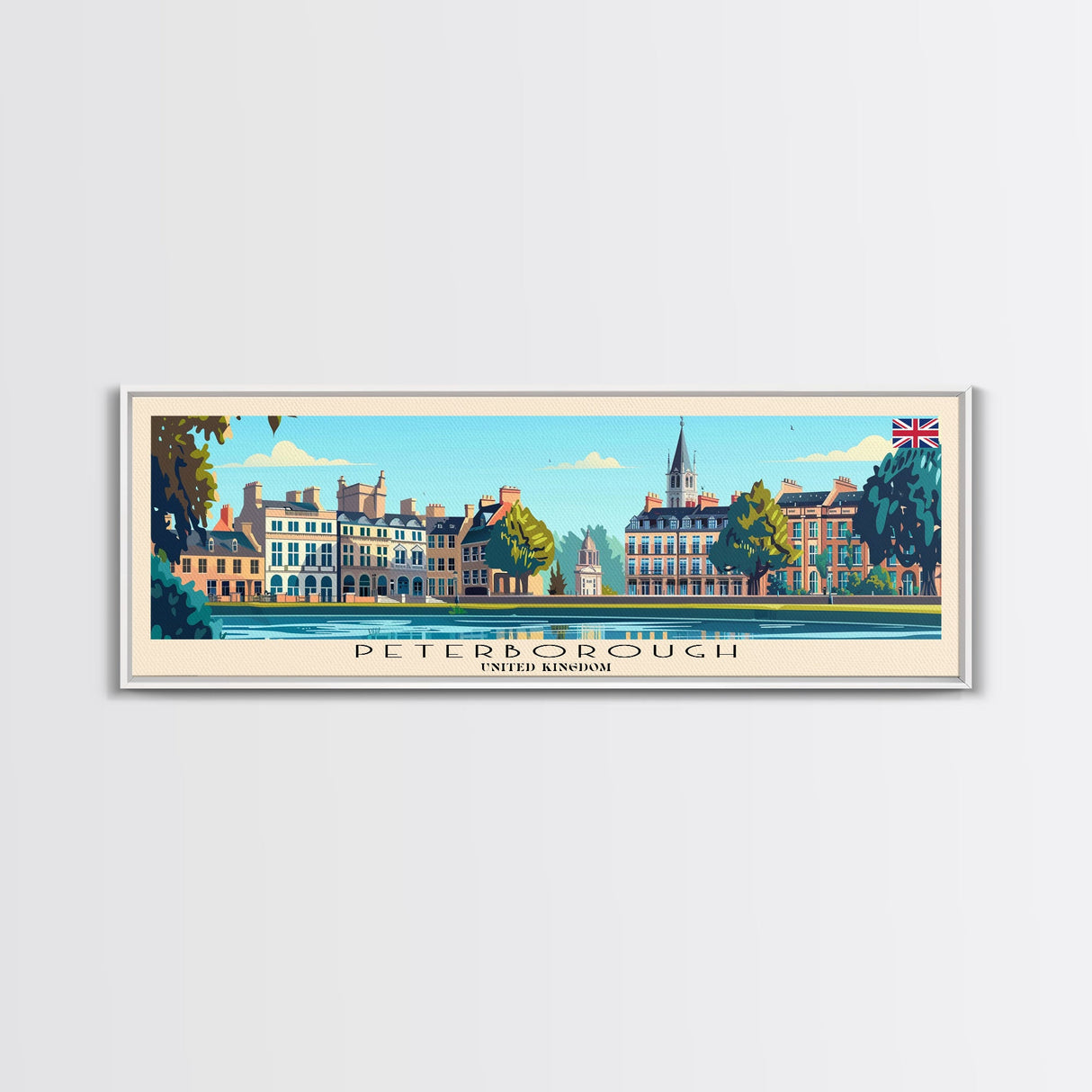 Peterborough United Kingdom Wall Art, Panoramic Travel Poster, Panoramic Framed Canvas Print, City Wall Art, Wall Hanging Home Decor, Travel Art