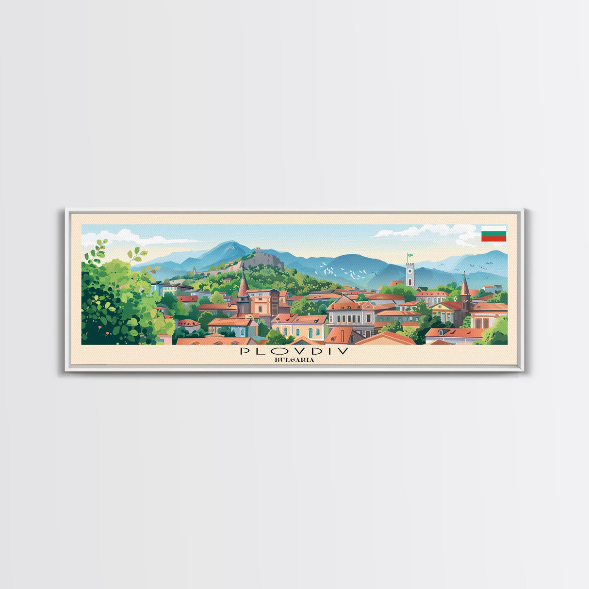 Plovdiv Bulgaria Travel Art, City Art, Framed Canvas Print or Metal Wall Art, Europe Travel Poster, Panoramic Wall Art, Extra Wide Wall Art