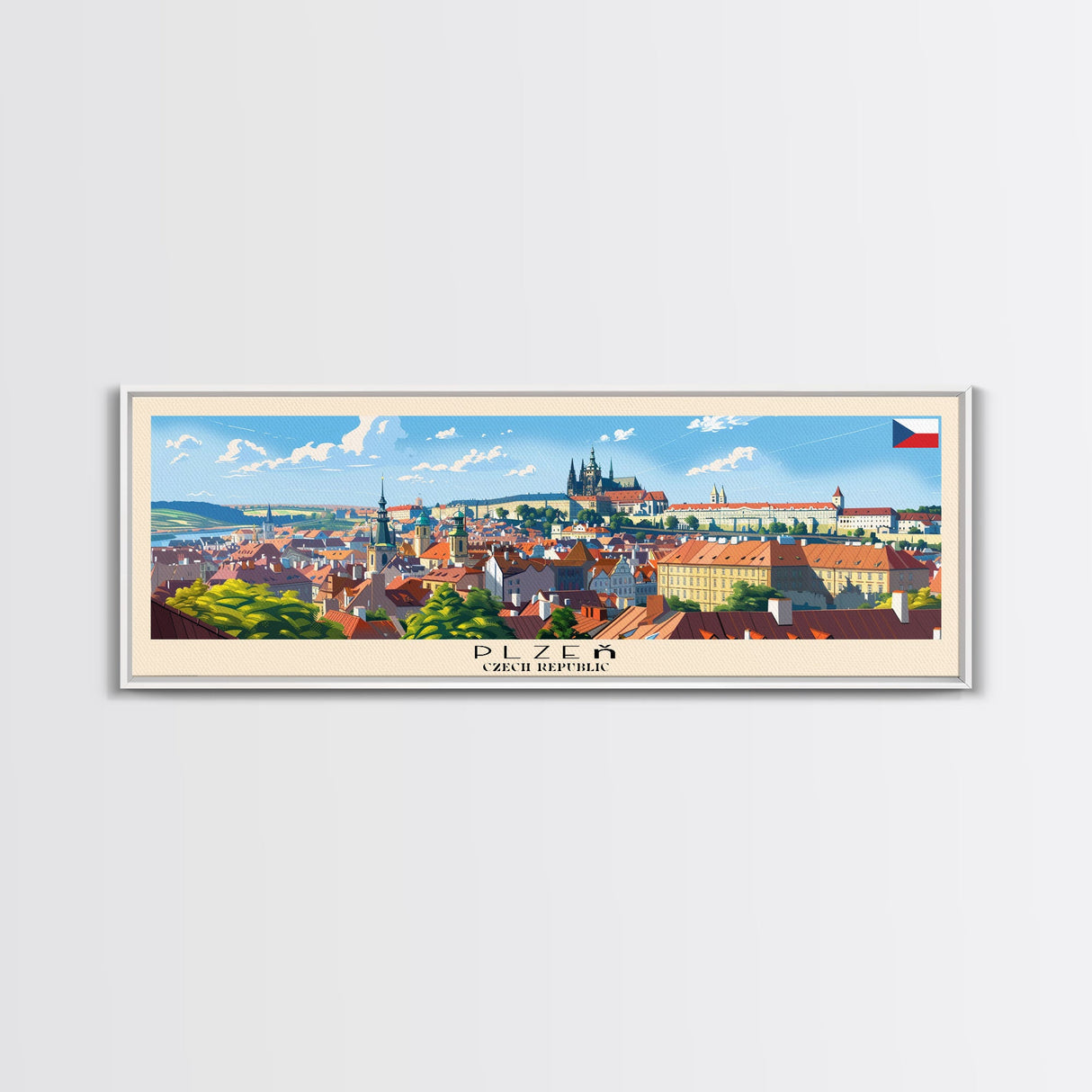 Plzen Czech Republic Wall Art, Panoramic Travel Poster, Panoramic Framed Canvas Print, City Wall Art, Wall Hanging Home Decor, Travel Art