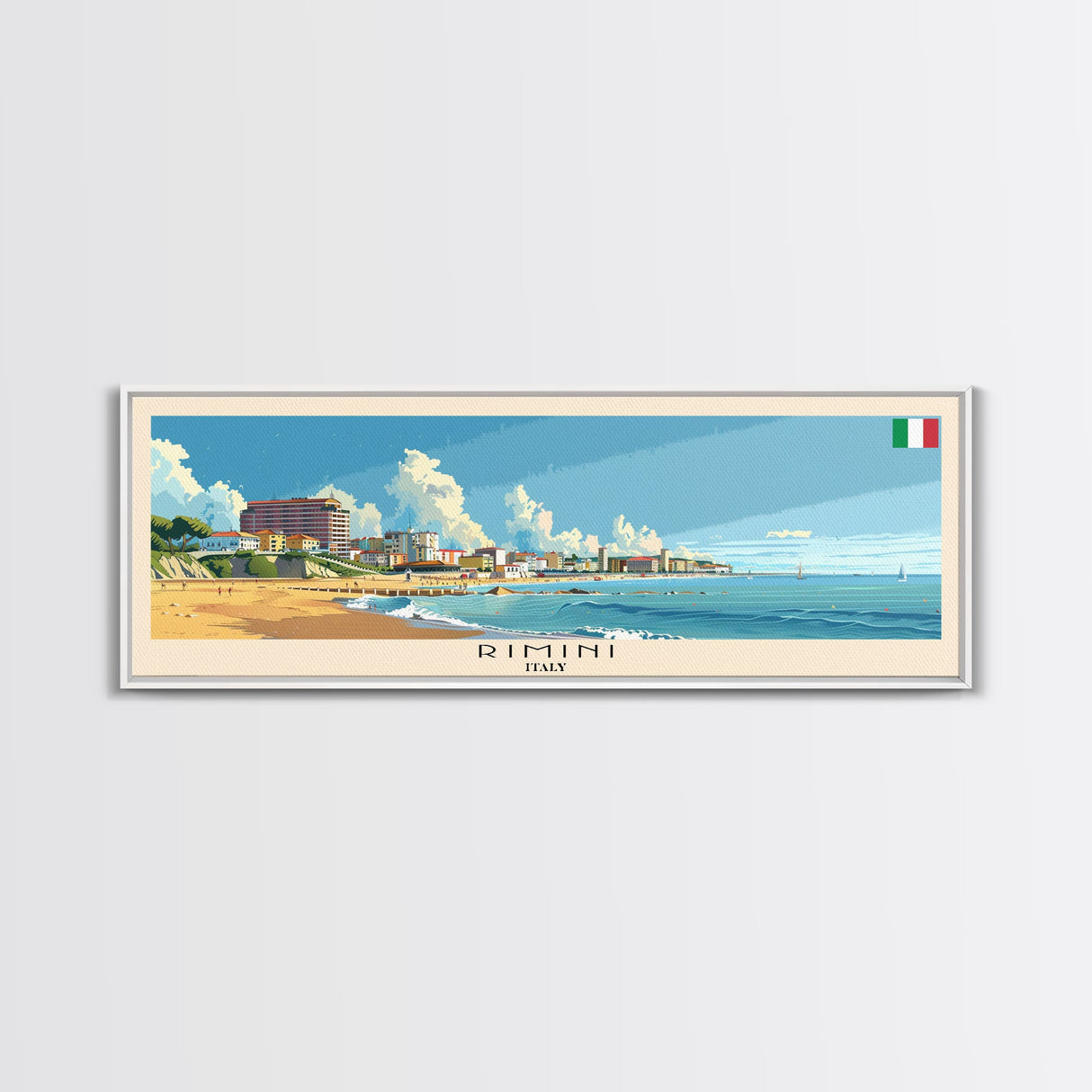 Rimini Italy Travel Art, City Art, Framed Canvas Print or Metal Wall Art, Europe Travel Poster, Panoramic Wall Art, Extra Wide Wall Art