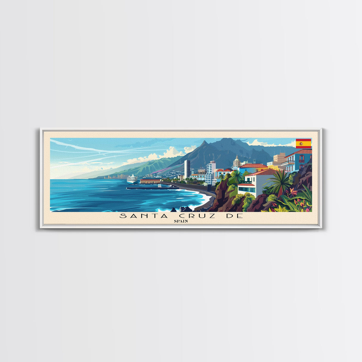 Santa Cruz Tenerife Spain Wall Art, Panoramic Travel Poster, Panoramic Framed Canvas Print, City Wall Art, Wall Hanging Home Decor, Travel Art