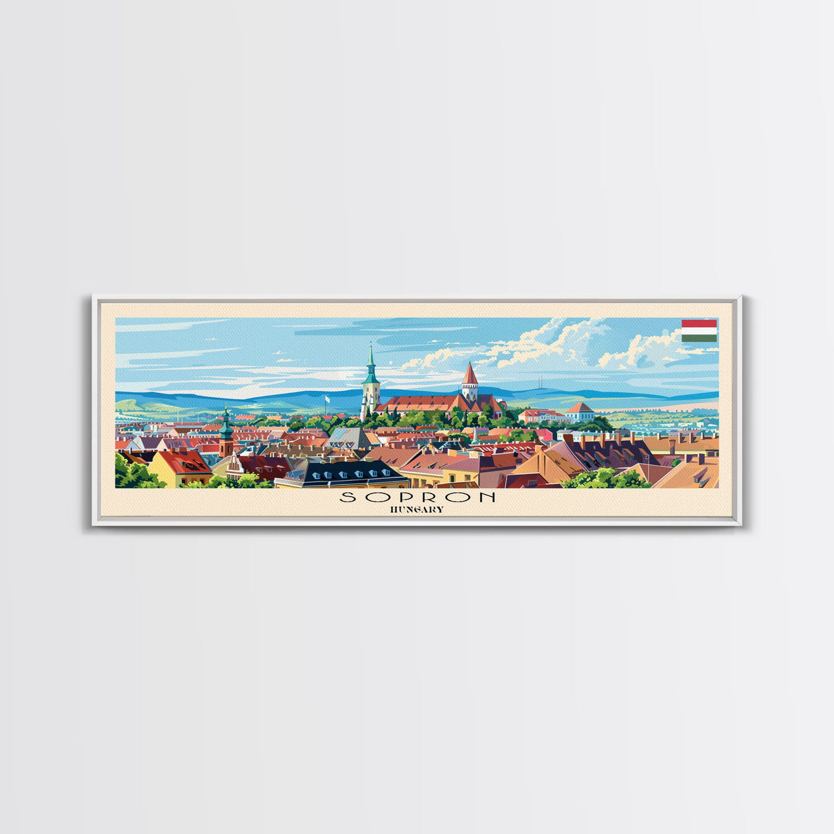 Sopron Hungary Travel Art, City Art, Framed Canvas Print or Metal Wall Art, Europe Travel Poster, Panoramic Wall Art, Extra Wide Wall Art