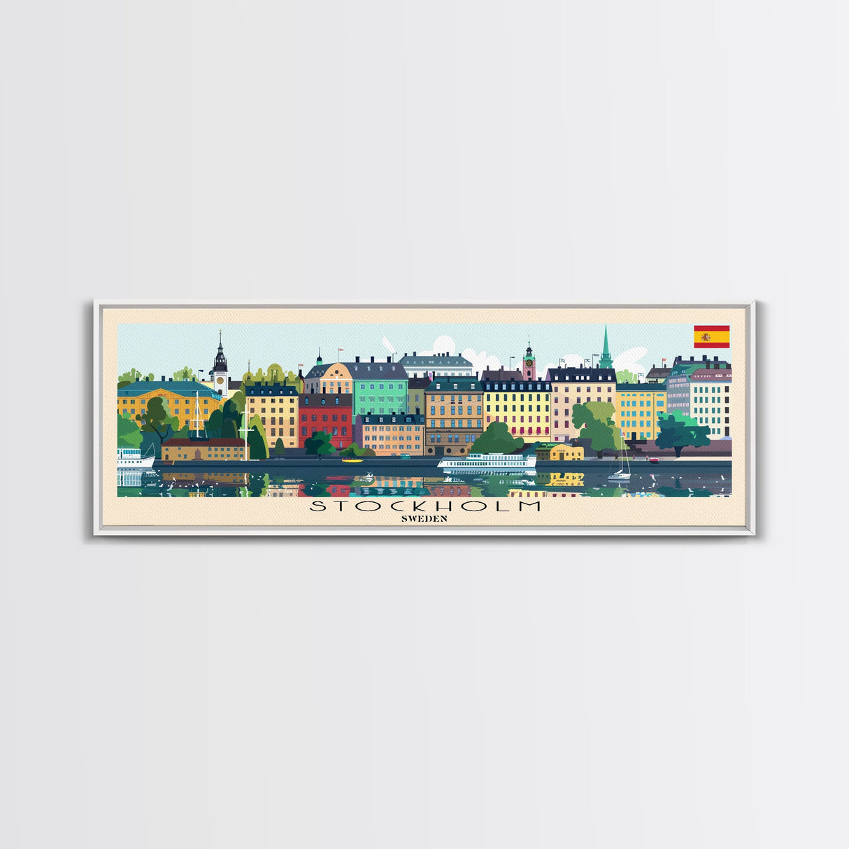 Stockholm Sweden Travel Art, City Art, Framed Canvas Print or Metal Wall Art, Europe Travel Poster, Panoramic Wall Art, Extra Wide Wall Art