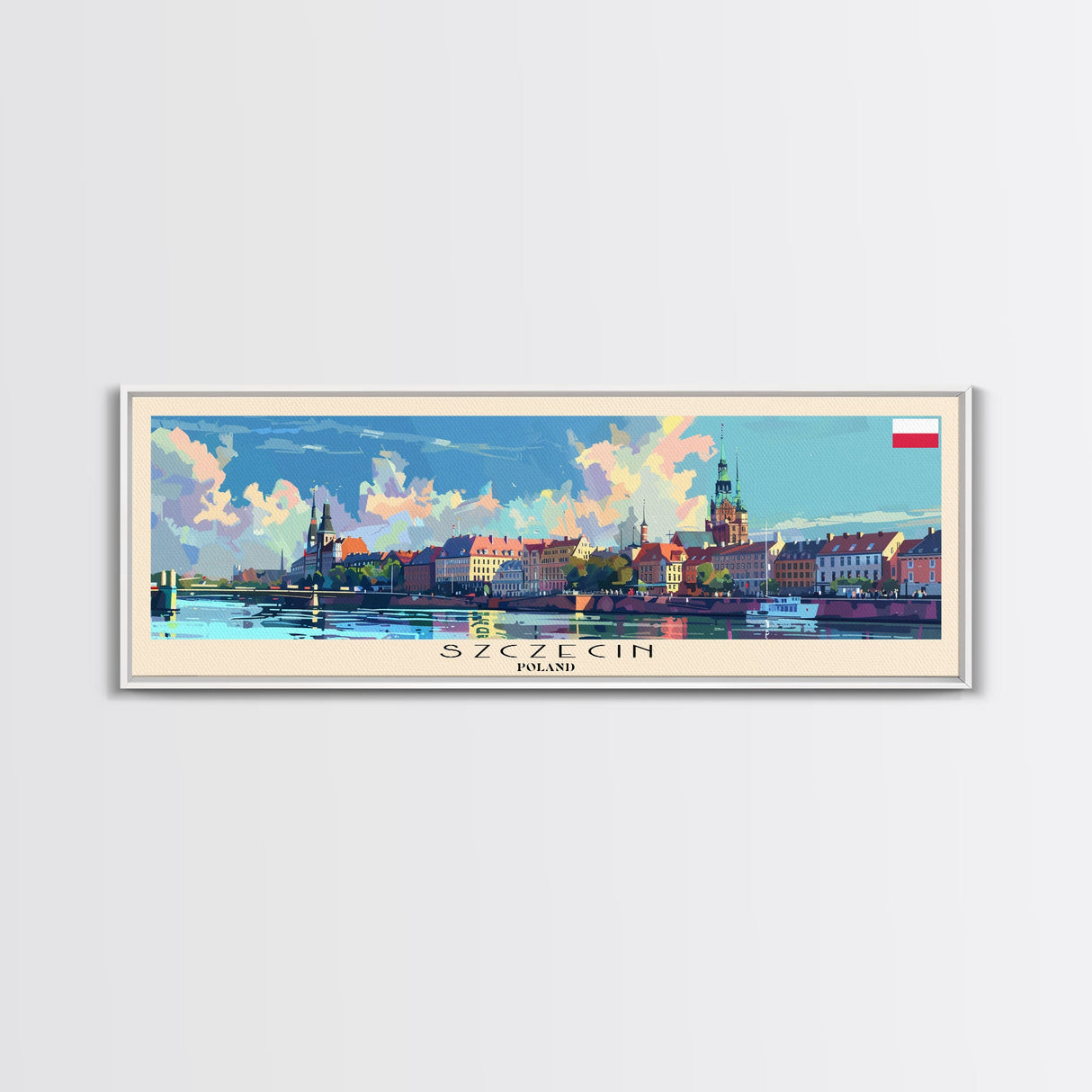 Szczecin Poland Travel Print Wall Art, Panoramic City Art, Travel Art, Wall Decor, Vacation Gift, Framed Canvas Print Or Metal Art