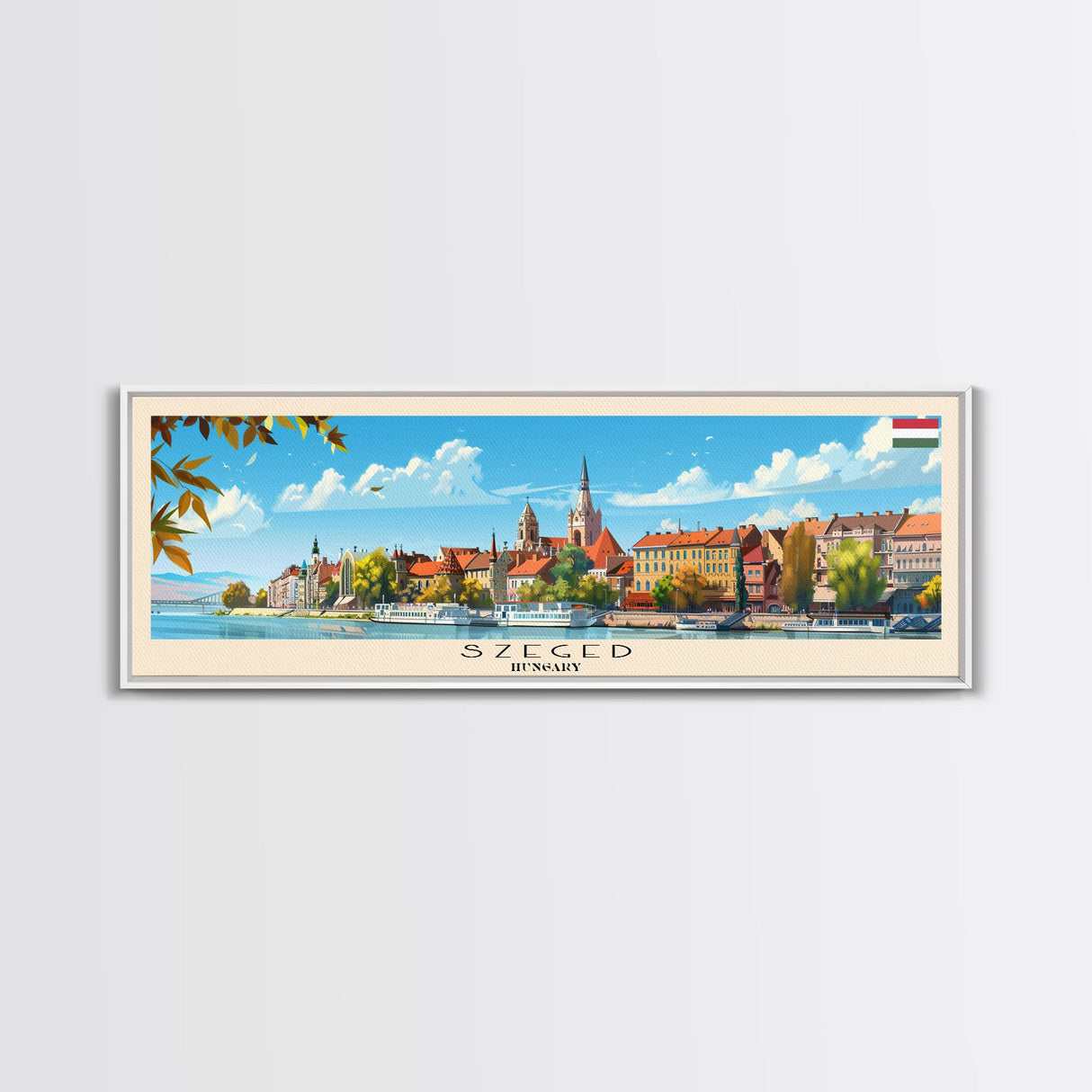 Szeged Hungary Travel Art, City Art, Framed Canvas Print or Metal Wall Art, Europe Travel Poster, Panoramic Wall Art, Extra Wide Wall Art