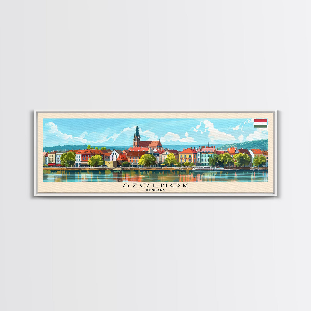 Szkesfehervar Hungary Panoramic Travel Poster, Framed Canvas Print or Metal Wall Art, Travel Art, Home Decor, Panoramic Painting, Midcentury Art