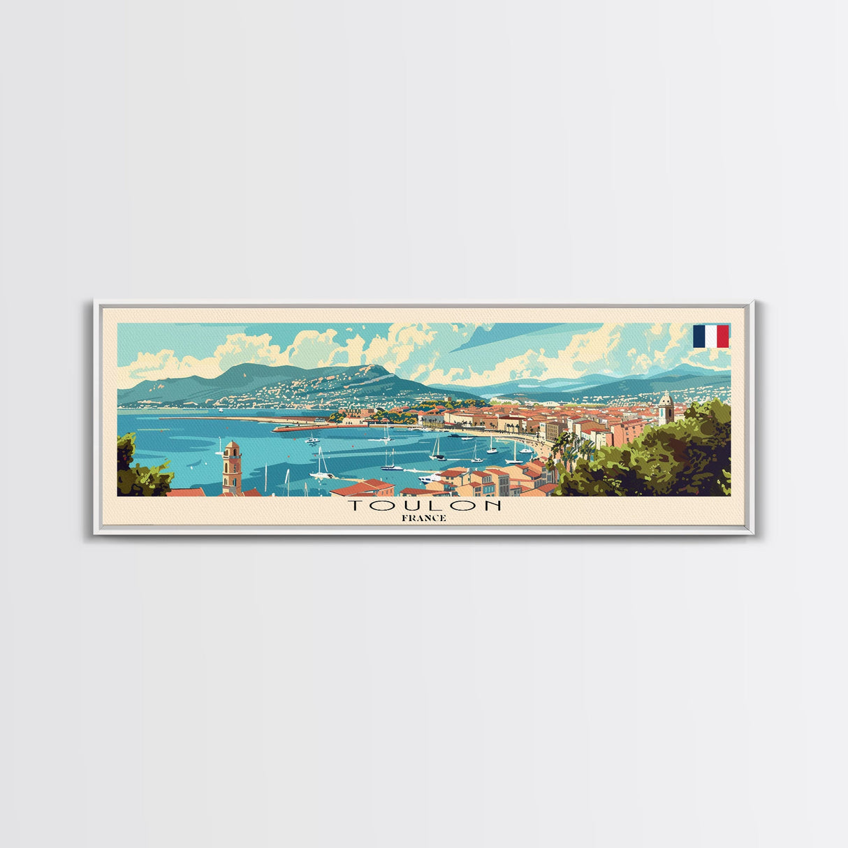 Toulon France Panoramic Travel Poster, Framed Canvas Print or Metal Wall Art, Travel Art, Home Decor, Panoramic Painting, Midcentury Art