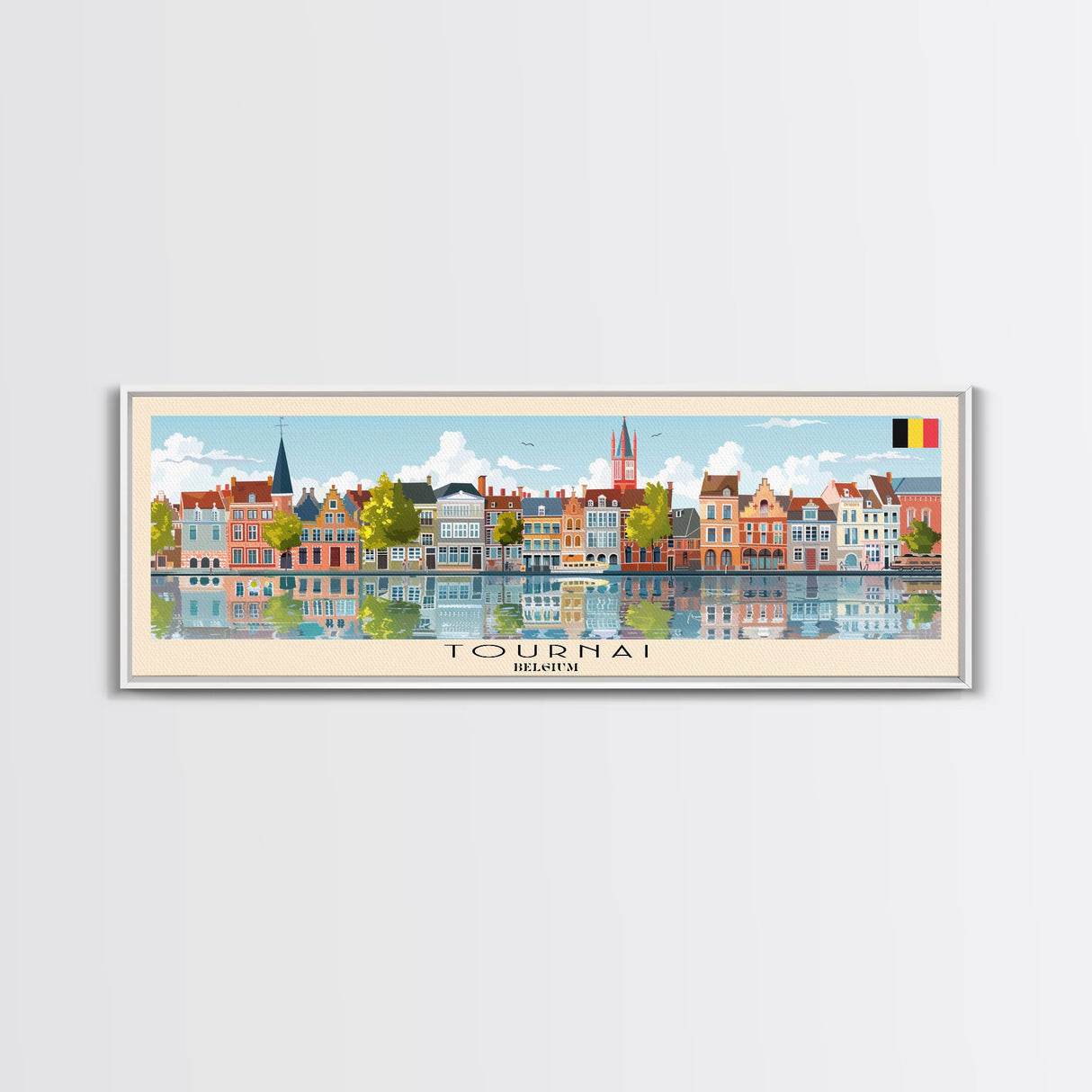 Tournai Belgium Travel Print Wall Art, Panoramic City Art, Travel Art, Wall Decor, Vacation Gift, Framed Canvas Print Or Metal Art