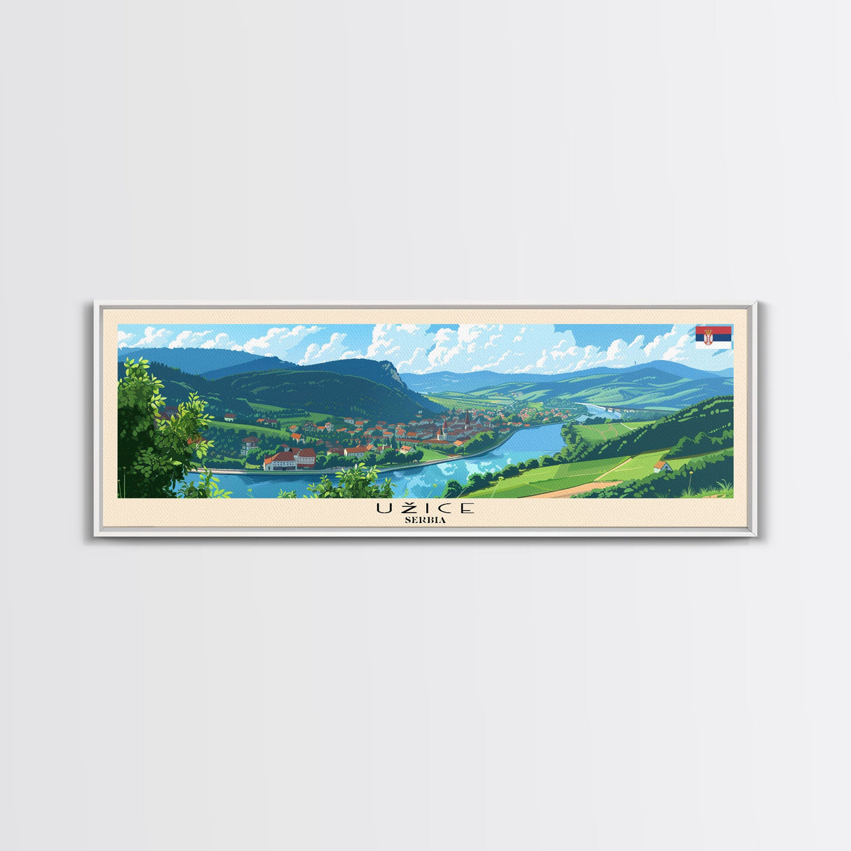 Uzice Serbia Travel Print Wall Art, Panoramic City Art, Travel Art, Wall Decor, Vacation Gift, Framed Canvas Print Or Metal Art