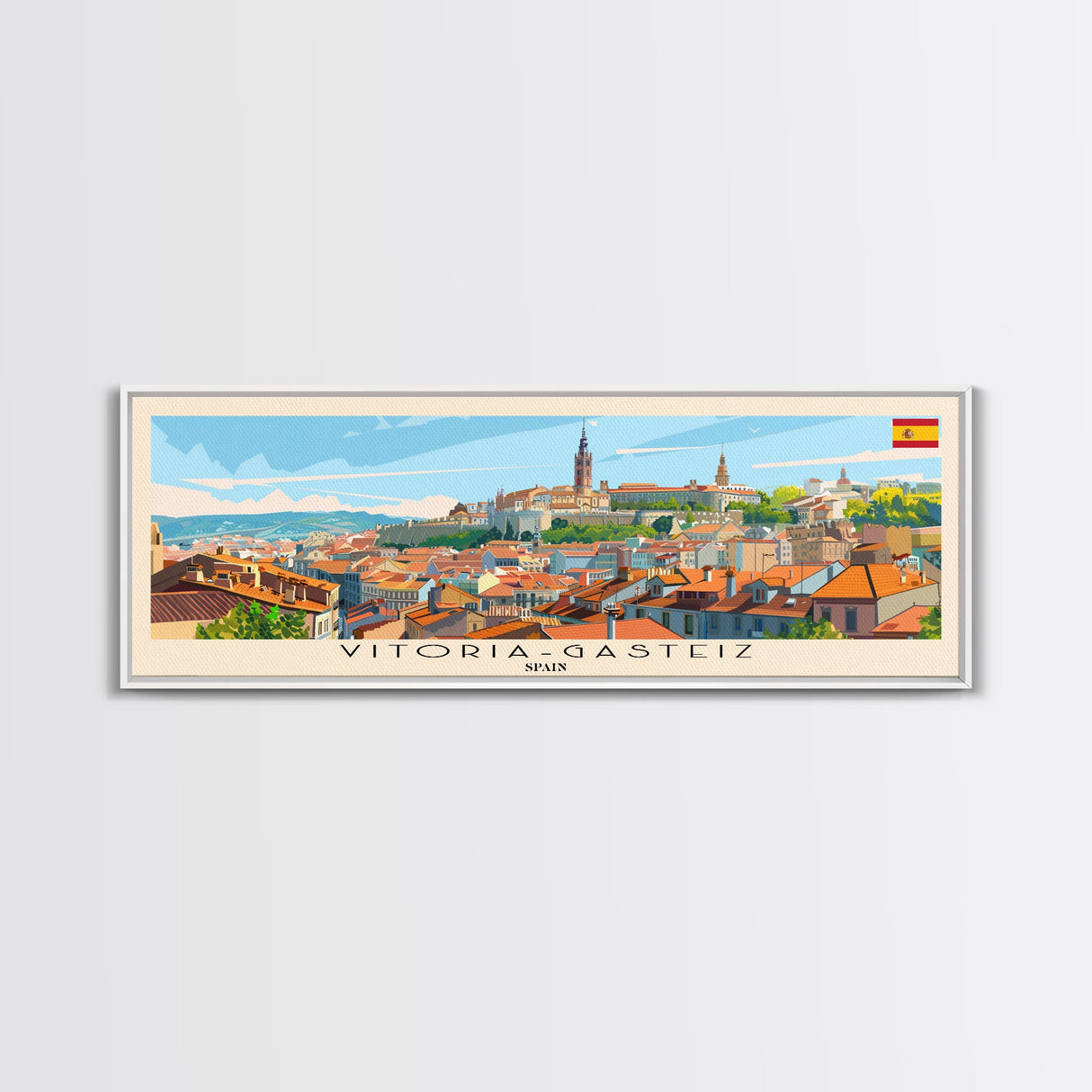 Vitoria Gasteiz Spain Travel Art, City Art, Framed Canvas Print or Metal Wall Art, Europe Travel Poster, Panoramic Wall Art, Extra Wide Wall Art