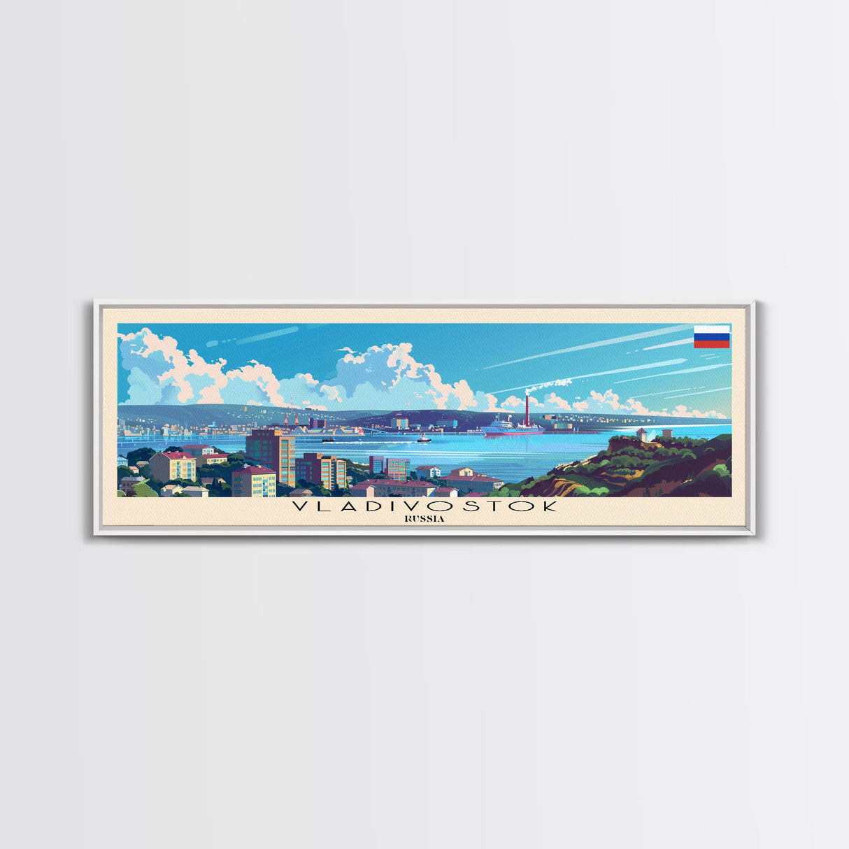 Vladivostok Russia Travel Print Wall Art, Panoramic City Art, Travel Art, Wall Decor, Vacation Gift, Framed Canvas Print Or Metal Art