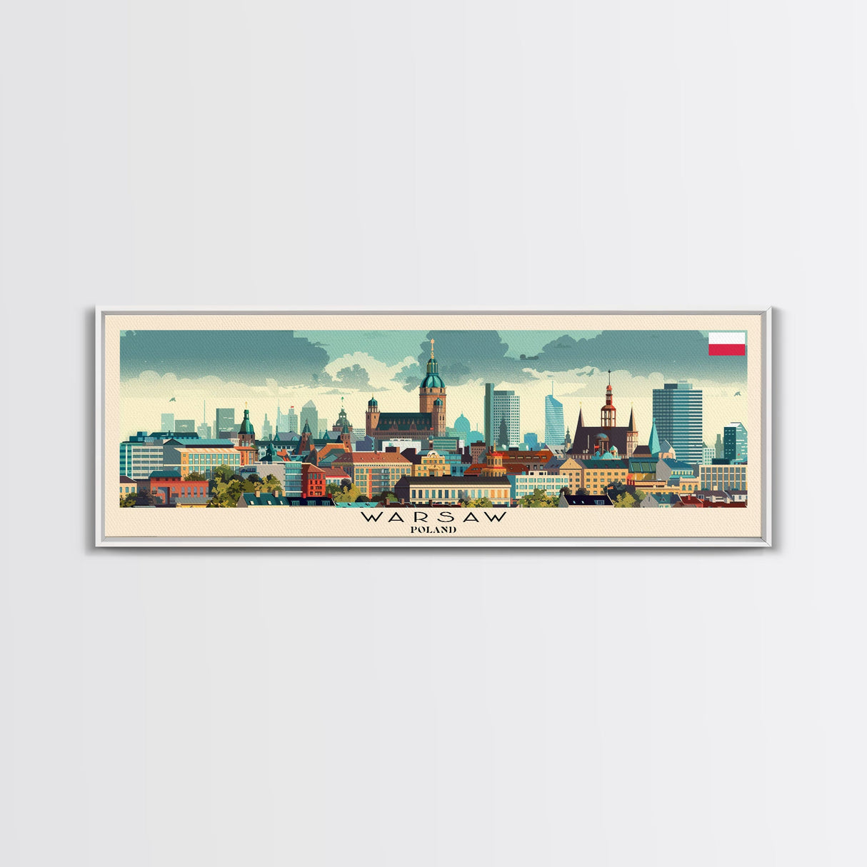 Warsaw Poland Travel Art, City Art, Framed Canvas Print or Metal Wall Art, Europe Travel Poster, Panoramic Wall Art, Extra Wide Wall Art