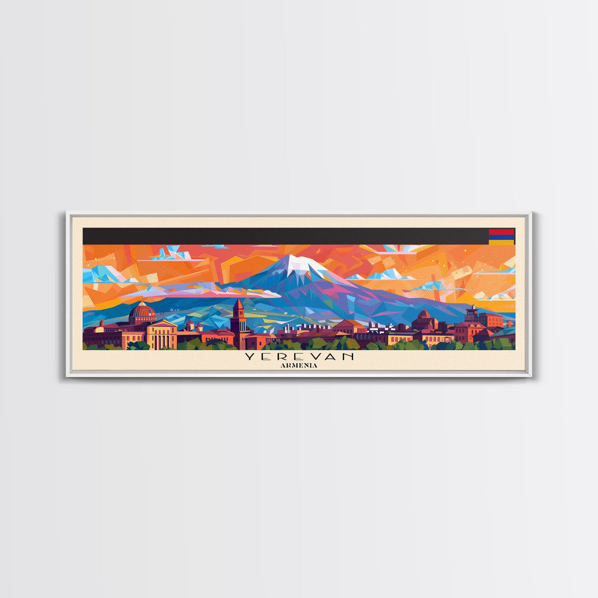 Yerevan Armenia Travel Art, City Art, Framed Canvas Print or Metal Wall Art, Europe Travel Poster, Panoramic Wall Art, Extra Wide Wall Art