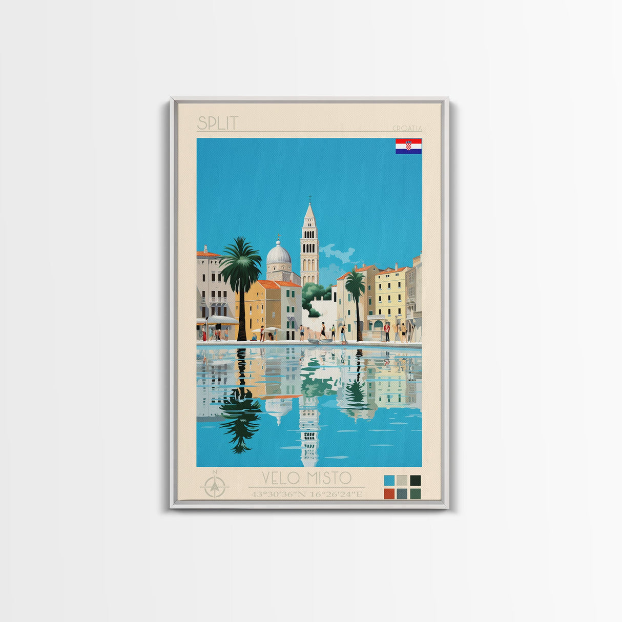 Split Croatia Travel Poster Framed Canvas Print, Midcentury Modern Art, Pop Art Wall Decor, Home Decor, Bedroom Art