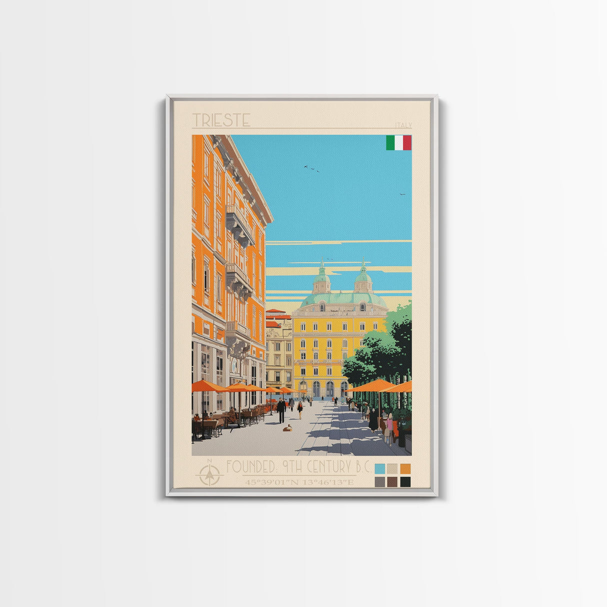 Trieste Italy Travel Poster Framed Canvas Print, Midcentury Modern Art, Pop Art Wall Decor, Living Room Art, Home Decoration