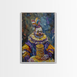 Whimsical Clown with Pancakes Framed Canvas Print | Halloween Circus Art | Spooky Clown Decor | Fun Circus Clown Art for Home Decoration