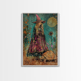 Witch With Tortoise Canvas Print - Halloween Art, Spooky Home Decor, Witch Wall Art, Witch Painting, Halloween Decor, Framed Canvas Print