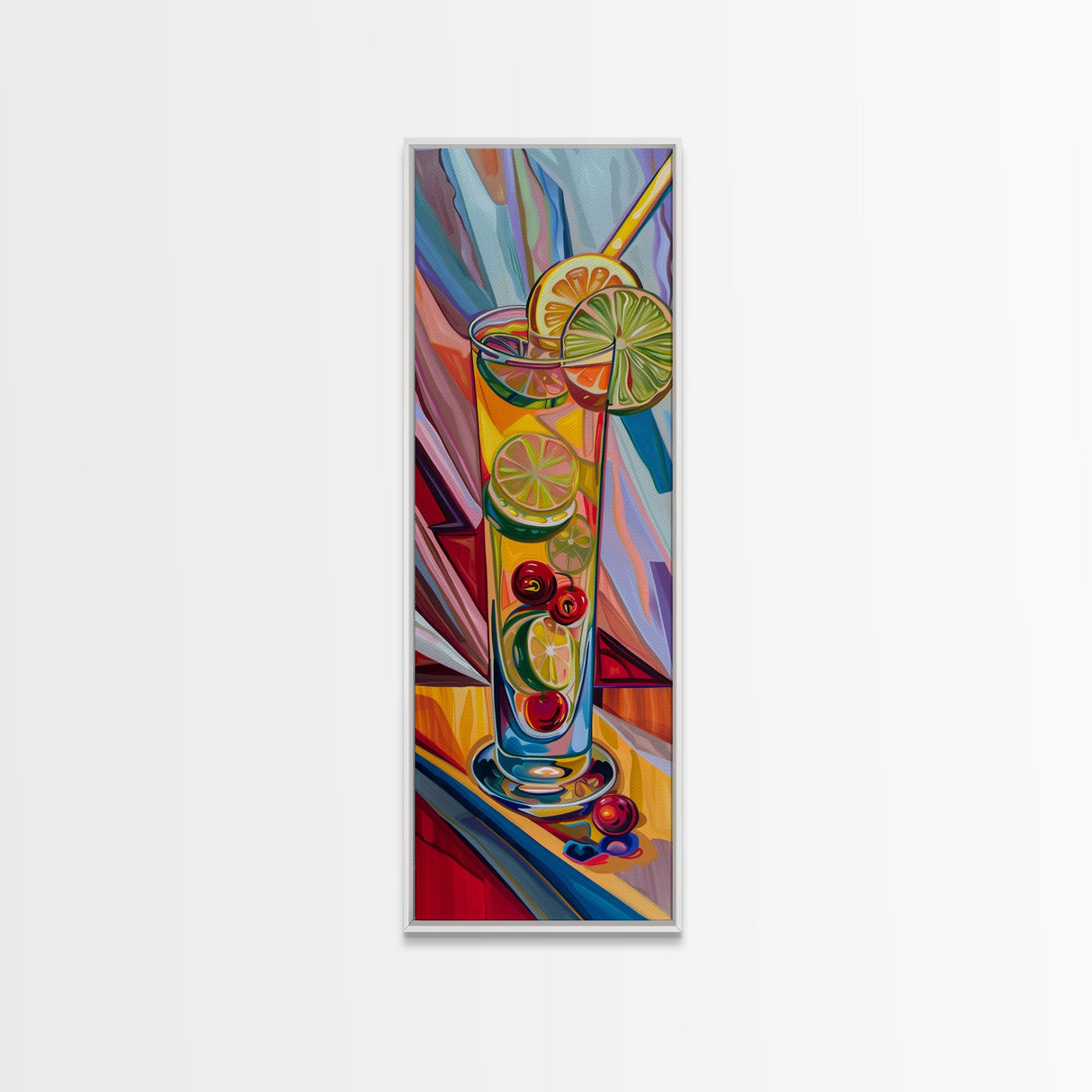 Martini Cocktail Framed Canvas Art, Canvas Bar Art, Tall and Narrow Kitchen Wall Art, Southwestern Wall Art, Abstract Modern Bar Cart Print