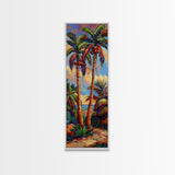 Abstract Canvas Painting of Beach Landscape, Palm Tree Art Print, Tall and Narrow Canvas Art of Ocean, Beachy Wall Art for Living Room