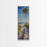 Modern Long and Narrow Coastal Art Print for Beach House, Beach Landscape Printed Canvas Art, Palm Tree Wall Art, Ocean Art for Living Room