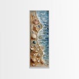 Seashells and Starfish Beach Art - Framed Canvas Print, Skinny Tall Art, Coastal Wall Art, Living Room Decor, Bedroom Art, Seashell Painting