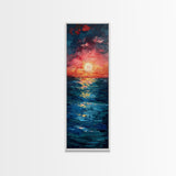 Serene Coastal Sunset Warm Ocean Minimalist Wall Art Framed Canvas Print Tall Art Japanese Style Art