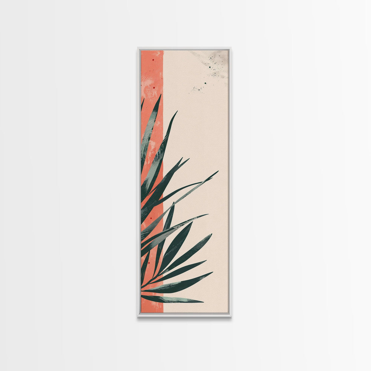 Skinny Art Abstract Greenery In Japanese Style Wood Block Print Subtle Tones On Framed Canvas Print, Tall Art Ukiyo-e