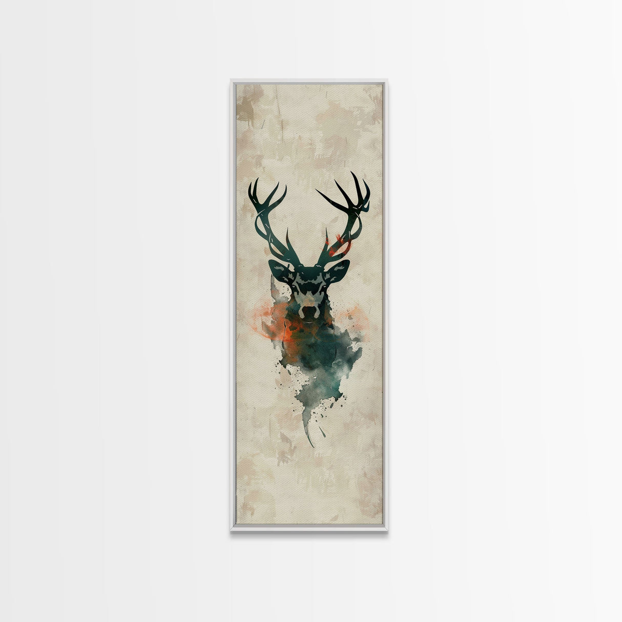 Stag Silhouette Japanese Style Tall Wall Art Skinny Framed Canvas Print Abstract Background