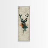 Stag Silhouette Japanese Style Tall Wall Art Skinny Framed Canvas Print Abstract Background