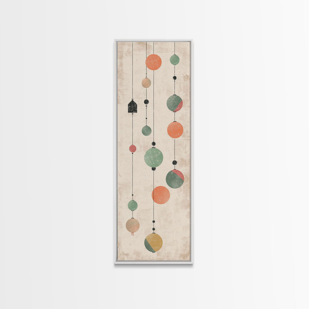 Abstract Hanging Lanterns On A Rustic Background – Framed Canvas Print With Skinny Art And Tall Art In Ukiyo-E Art And Japanese Style Art