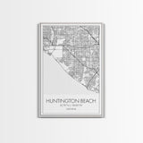 Huntington Beach Street Map, California Map, City Map Art, Minimalist Art, Wall Art, Canvas Print, Travel Print, Gift For Mom, Dorm Wall Art