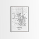 Lincoln Street Map, Nebraska Map, City Map Art, Modern Wall Art, Wall Art, Canvas Print, Travel Wall Decor, Black And White Art, Wife Gift