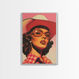 Stylish Cowgirl with Sunglasses | Framed Canvas Print | Western Wall Art | Living Room Decor | Rustic Home Decor