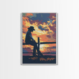 Silhouette of Cowboy at Sunset Framed Canvas Print - Vibrant Western Decor, Stunning Wall Art for Living Room, Bedroom