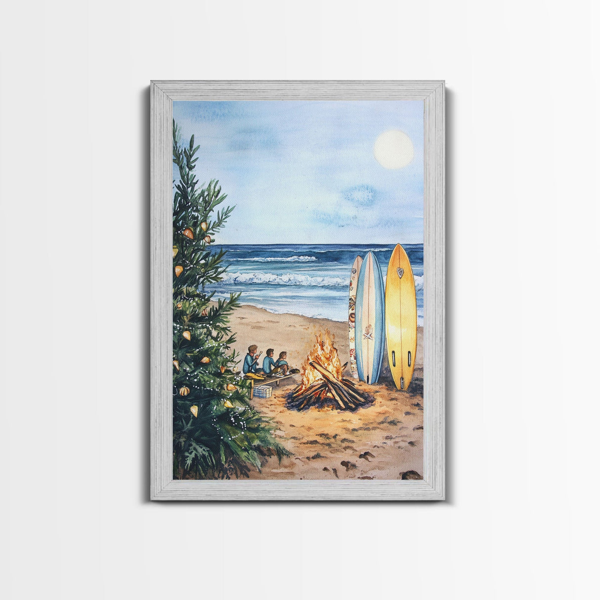 Christmas At The Beach, Framed Canvas Print, Christmas Decor, Christmas Art, Christmas Art Prints, Tropical Christmas, Beach House Art