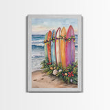 Surf Board Christmas, Framed Canvas Print, Beautiful Trendy Christmas Wall Art With Wood Frame, 2024 Xmas Decor, Christmas 2024