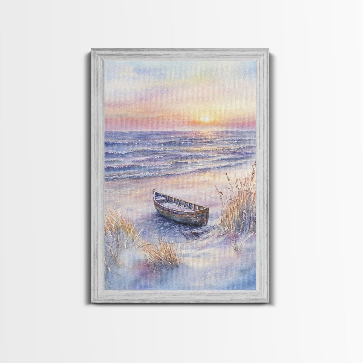 Abandoned Canoe On The Beach, Framed Canvas Print, Nautical Decor, Christmas Outdoor Decor, Christmas Prints Wall Art