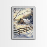 Winter Barn Painting Framed Canvas Print, Xmas Wall Art, Xmas Gift, Winter Wonderland Gift Idea, Western Decor