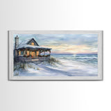 Beach Christmas decor Framed Canvas Print winter wonderland cabin Christmas vacation decor coastal Christmas wall art holiday gift idea